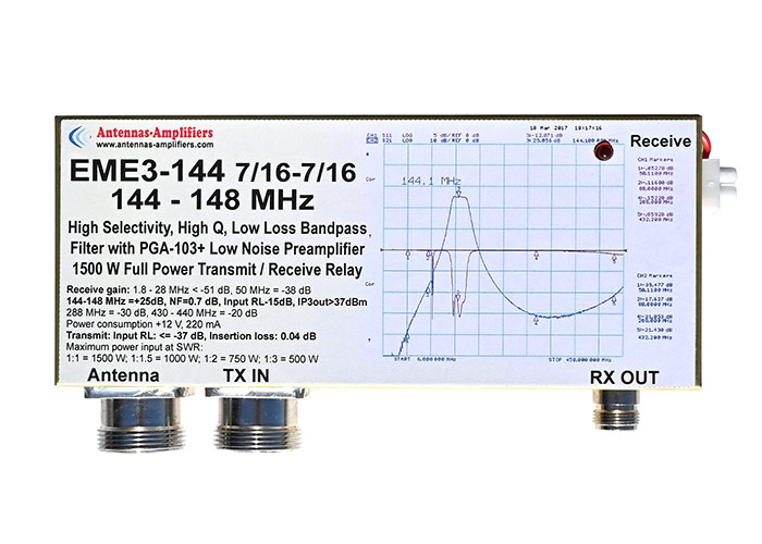 2m Low Noise Preamplifier EME3-144EXP 1500W 7-16DIN Connectors