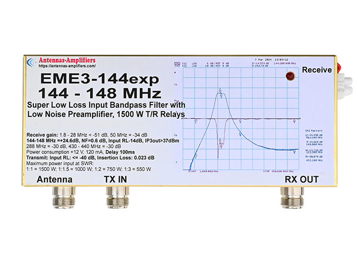 2m Low Noise Preamplifier EME3-144EXP 1500W Split RX
