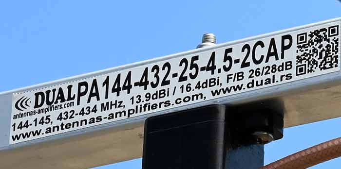 Dual Band Light Weight 2 meter and 70 cm Yagi Antenna PA144-432-25-4.5-2CAP Label