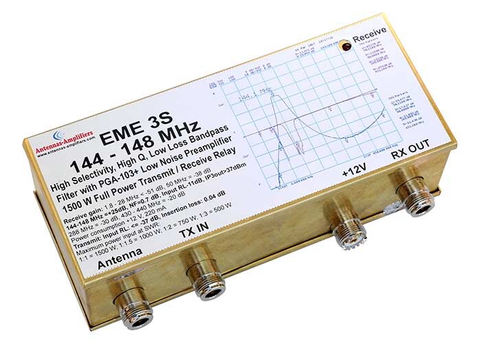 EME3-144 2m Preamplifier with Band-Pass Filter and Transmit Receive Relays 1500W
