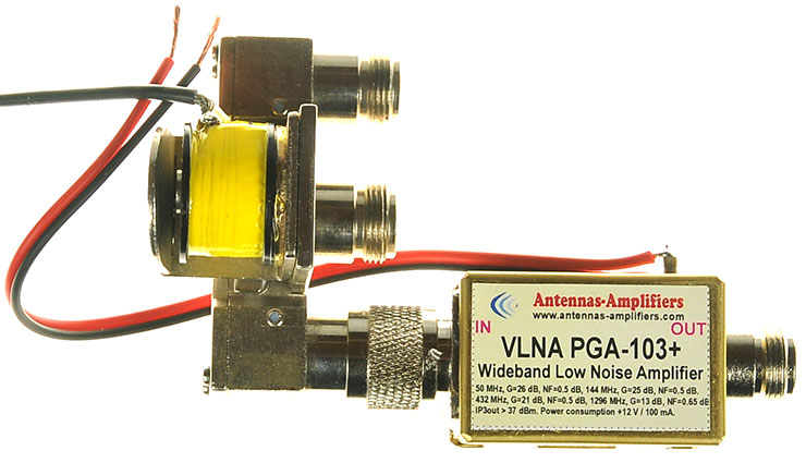 PGA103+-Very-Low-Noise-Wideband-Amplifier-with-High-IP3-connected-with-coaxial-relay-CZX-3500.