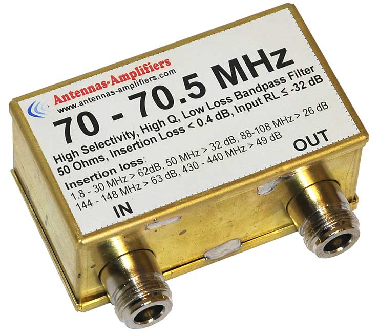 70 - 70.5 MHz Economic Low Loss Receiving Bandpass Filter for 4 Meter Band