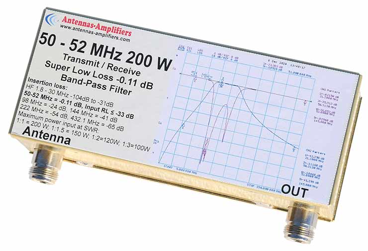 6m 50 - 52 MHz 200 W Super Low Loss Band-pass Filter
