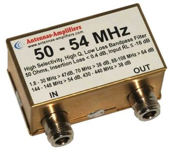 50 - 54 MHz Economical Receiving Low Loss Bandpass Filter