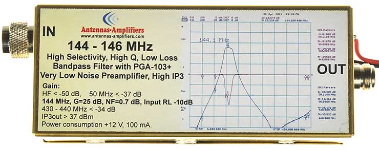 144 - 146 MHz Bandpass Filter with PGA-103+ Preamplifier