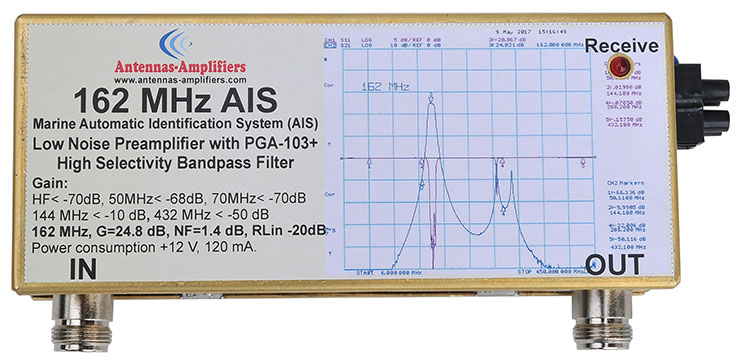 162 MHz AIS Marine Tracking Low Noise Preamplifier with Bandpass Filter