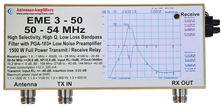 EME3 50 54 MHz Band Pass Filter Preamplifier And QRO Relay 